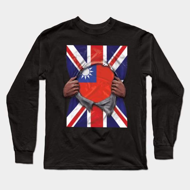 Taiwan Flag Great Britain Flag Ripped - Gift for Taiwanese From Taiwan Long Sleeve T-Shirt by Country Flags